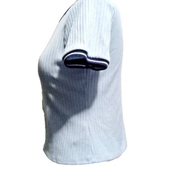 Forever 21 Light Blue Ringer Tee Shirt Ribbed Women Teen Girls Summer Top Cute - Picture 2 of 4